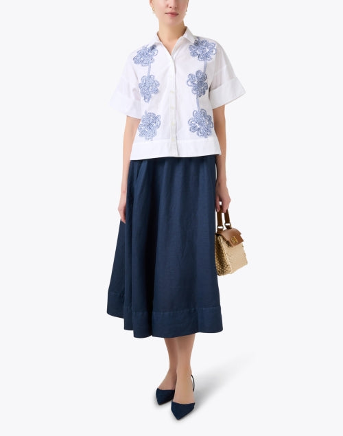 Oversized White Cotton Top with Floral Embroidery