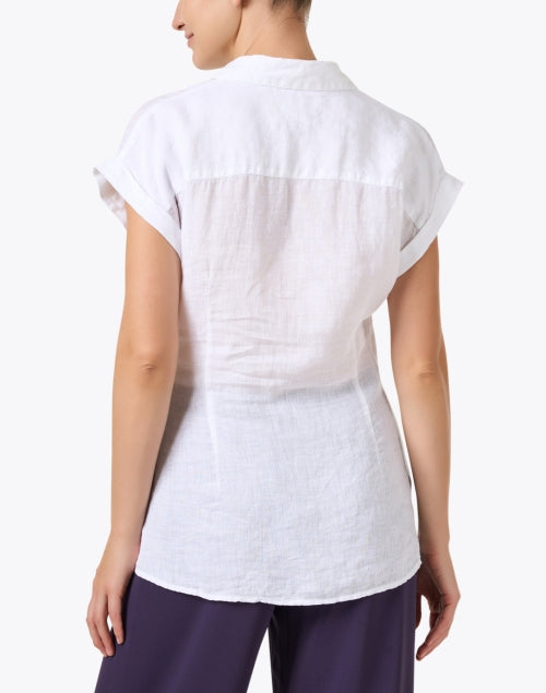 Sun - friendly Asymmetrical Tie - front White Linen Top