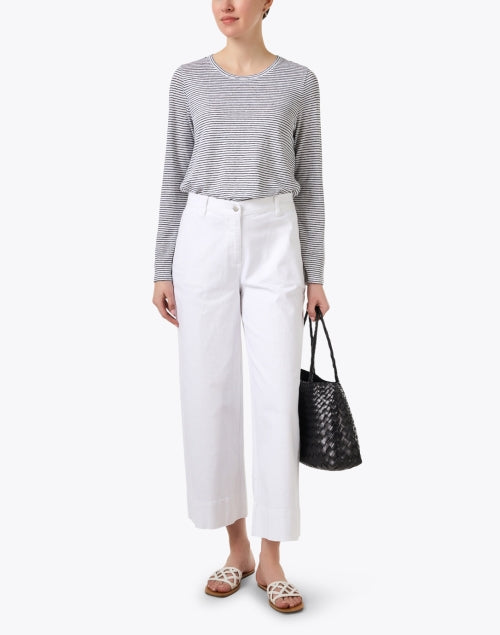 Stylish Relaxed-Fit White and Black Striped Top by Eileen Fisher