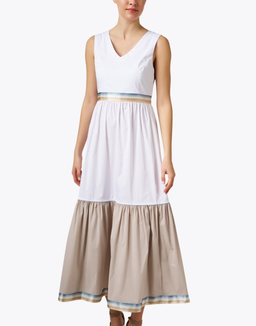Stylish White and Beige Cotton Maxi Dress for Women