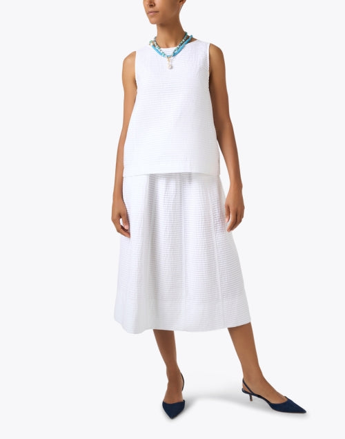 Stylish Sleeveless White Textured Cotton Women's Top