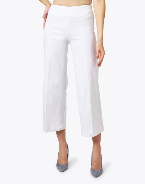 Stylish White Cropped Wide-Leg Technological Stretch Poly-Spandex Blend Women's Trousers