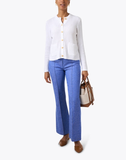 New Season 100% White Cotton Textured Knit Cardigan