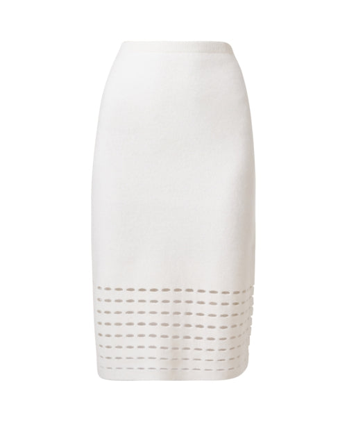 Elegant White Cut - Out Midi Cashmere Pull - On Skirt