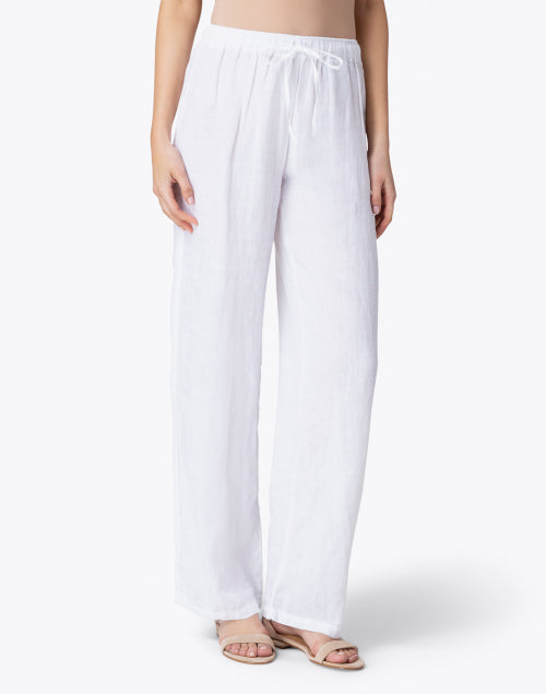 Breathable White European Linen Wide Leg Drawstring Casual Pants