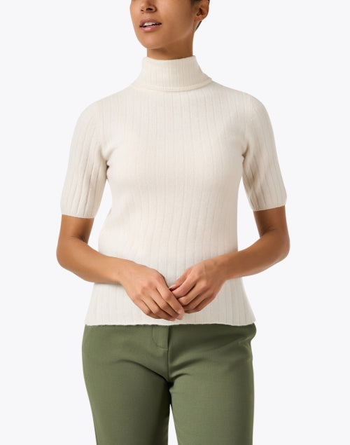 Stylish White Short Sleeve Cashmere Women's Cardigan