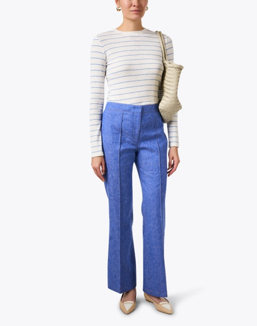 Stylish White Top with Blue Stripes for Slim Stretch Fit