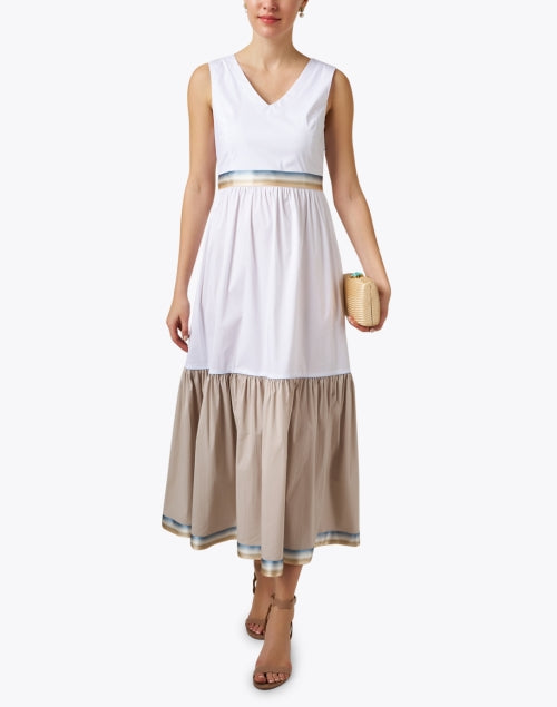 Stylish White and Beige Cotton Maxi Dress for Women