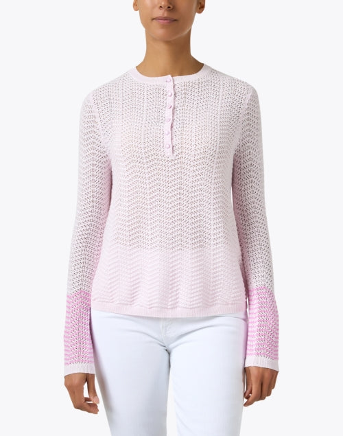Charming Pink Wisteria Cotton Cashmere Henley Style Women's Sweater