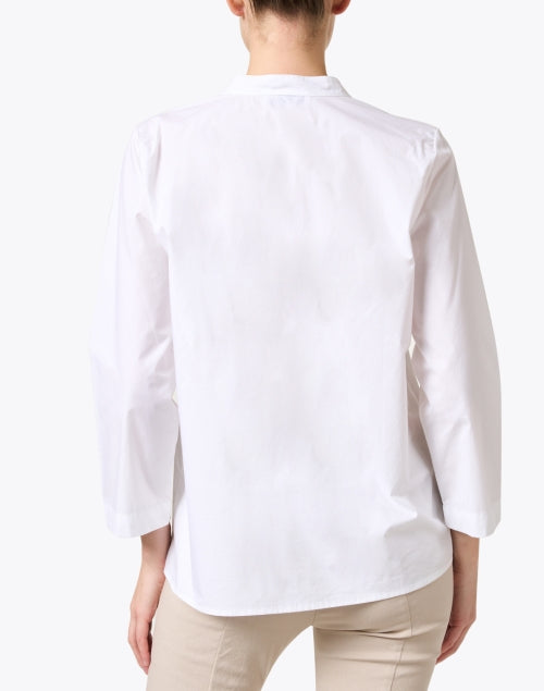 Elegant White Cotton Split Neck Ladies' Blouse