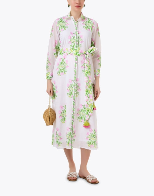 New Season 100% Cotton White Floral Print Shirt Dress