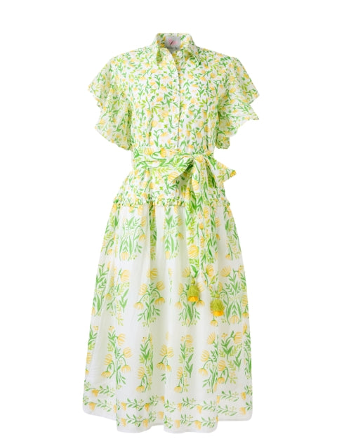 Charming Yellow and Green Floral Printed Shirt Dress