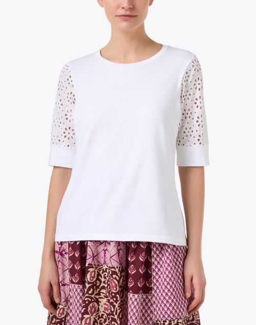 Stylish White Top with Adorable Eyelet Lace Sleeves