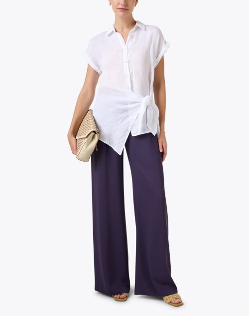Sun - friendly Asymmetrical Tie - front White Linen Top