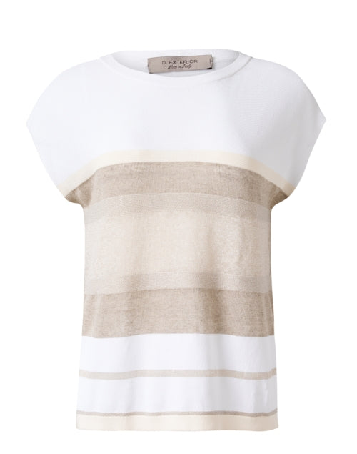 Elegant White Striped Linen Knit Women's Top