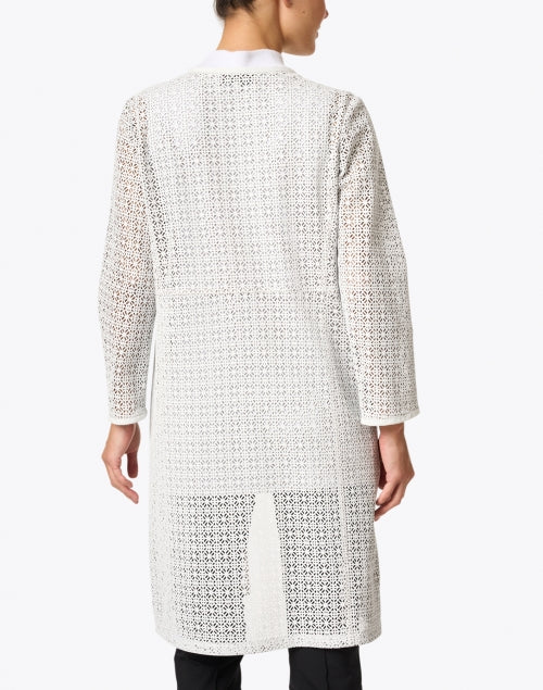 White Leather Laser-Cut Longline Duster Jacket - A Must-Have Seasonal Outerwear