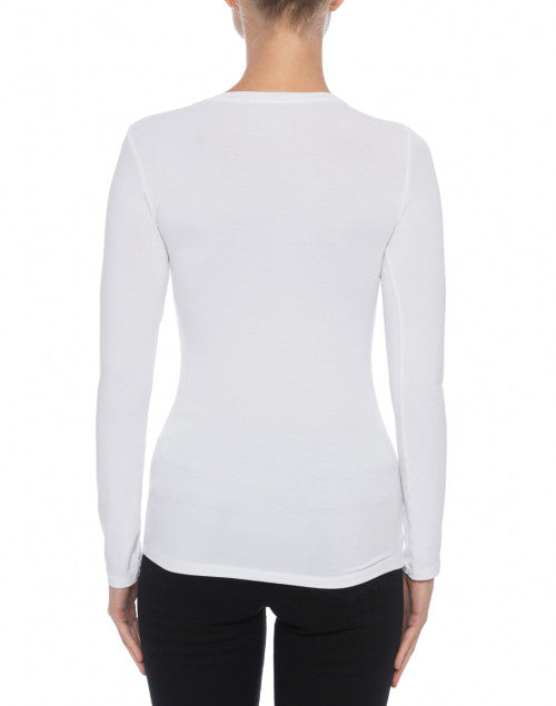 Stretchable Long-Sleeved White Crew Neck Viscose Top for Women's Wardrobe