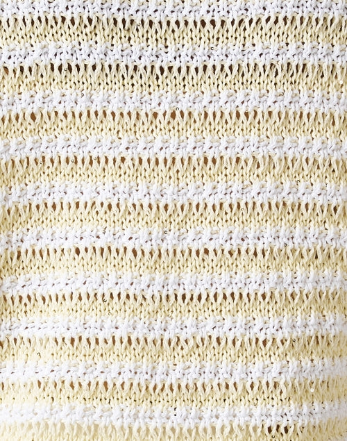 Stylish White and Golden-Yellow Striped Short Sleeve Knit Sweater