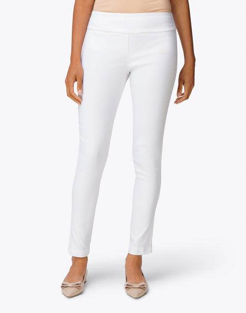 Elastic Waist White Stretchable Control Ankle Pants for Women