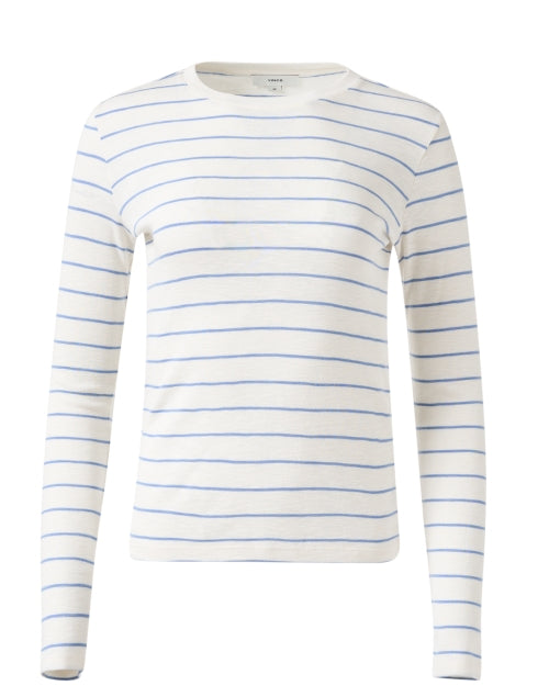 Stylish White Top with Blue Stripes for Slim Stretch Fit