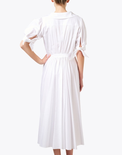 Elegant 100% Cotton White Wrap Dress with Puff Sleeves and Self - Tie Details