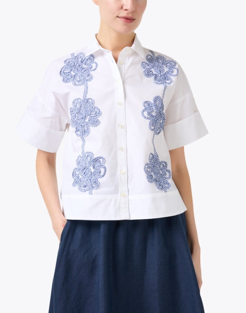 Oversized White Cotton Top with Floral Embroidery