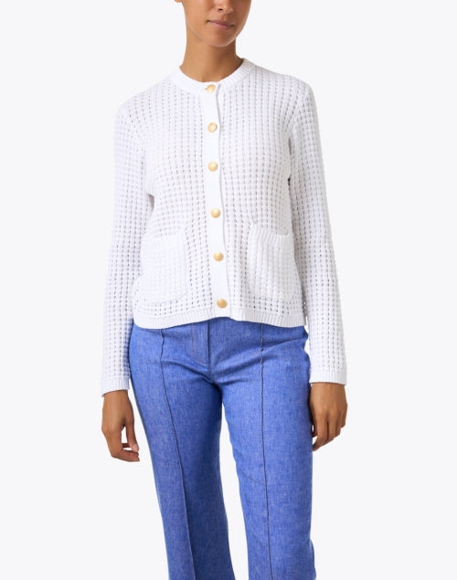 New Season 100% White Cotton Textured Knit Cardigan