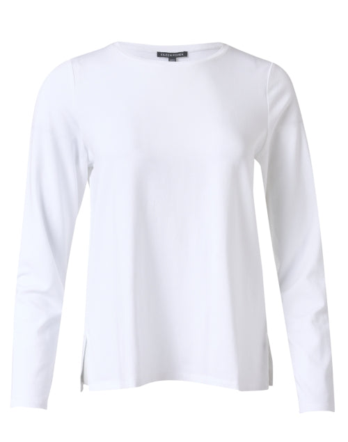 Eileen Fisher's Relaxed-Fit White Stretchable Jersey Round Neck Top
