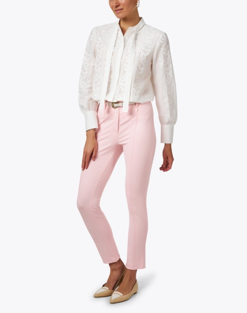 Exquisitely Embroidered Women's White Cotton-Silk Blend Blouse
