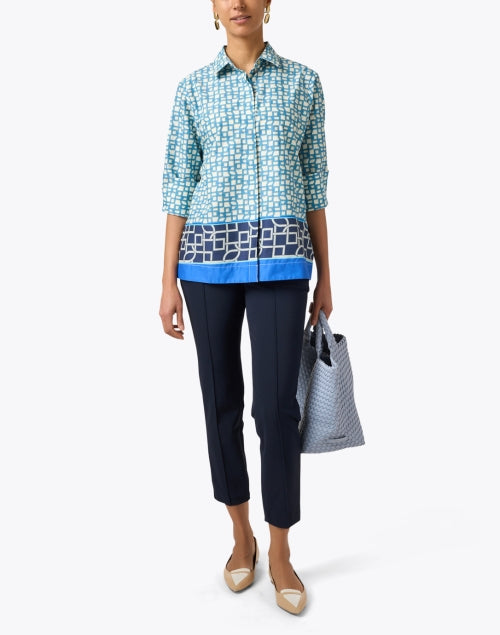 Stylish Xena Blue Geometric Print Women's Cotton Top for Fashionable Wear