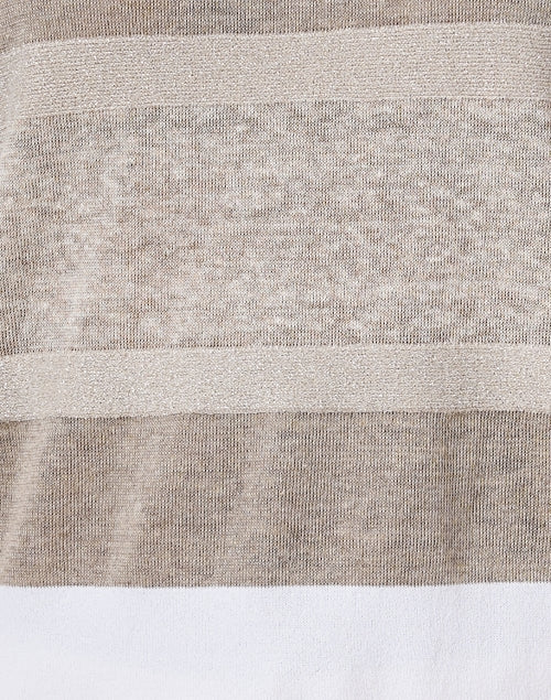 Elegant White Striped Linen Knit Women's Top
