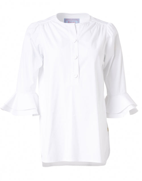 Stretchable White Cotton Wren Dress Shirt with Ruffled Cuffs