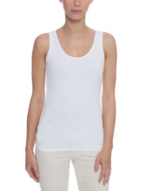 Stretchy White Viscose Sleeveless Tank Top for Layering