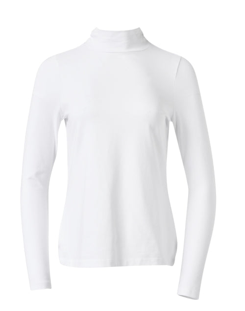 Elegant White Pima Cotton Long Sleeve Mock Neck Top