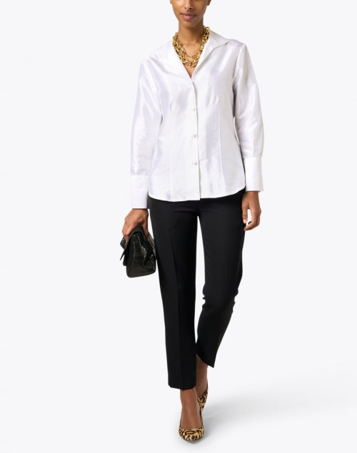 Exquisite Incandescent White Silk Button - Up Collared Blouse