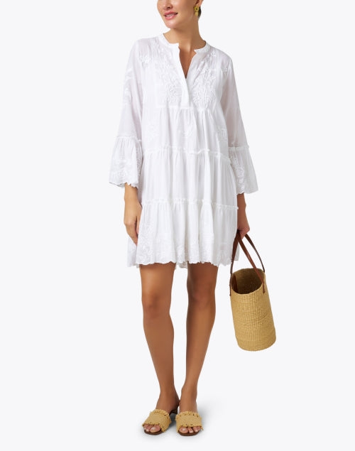 Stylish White Embroidered Cotton Women's Tunic Dress
