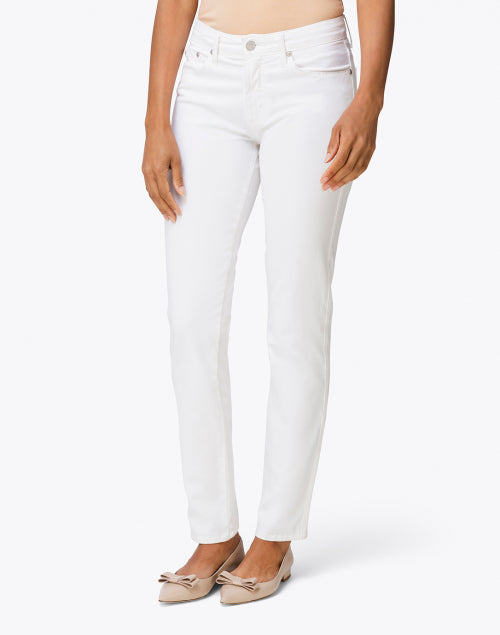 Super Stretch White Cotton Twill Tapered Leg Five - Pocket Jeans