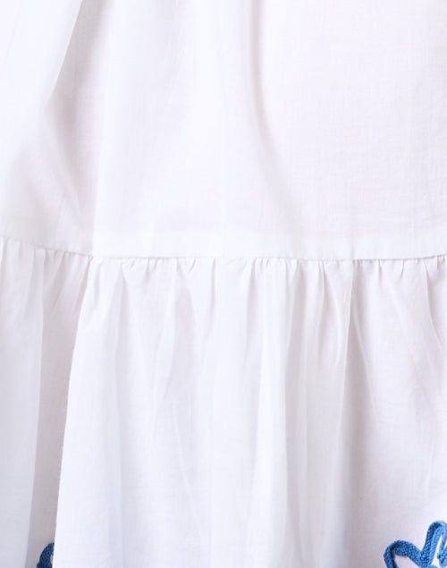 Stylish White Cotton Dress with Blue Embroidery