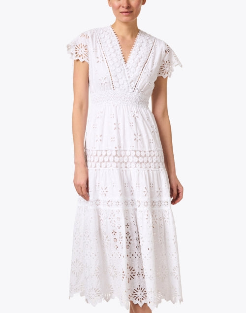 Stylish White Cotton Eyelet Dress with Intricate Embroidery