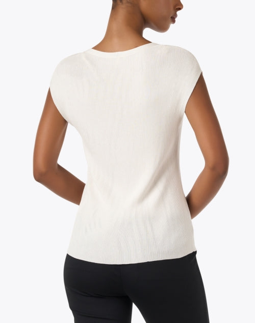 Stylish White Ribbed Knit Top with Classic Cap Sleeves