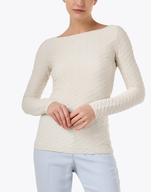 Emporio Armani Slim-Stretch White Textured Boat Neck Top