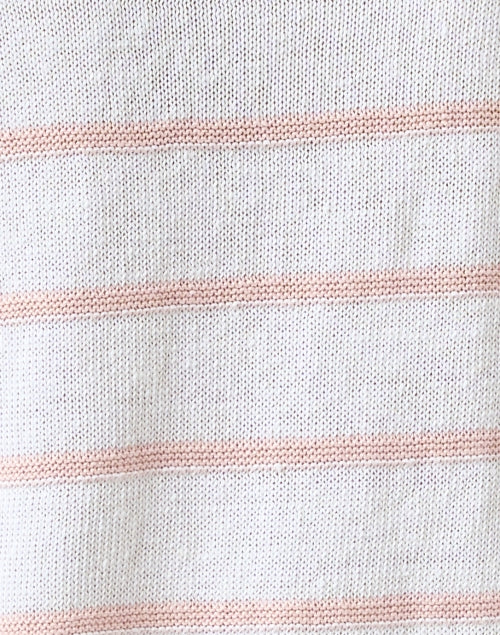 Stylish White and Rose - Hued Striped Women's Linen Knit Sweater for Transitional Seasons