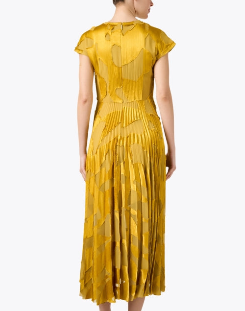 Stylish Yellow Fil Coupe Jacquard A-Line Dress with Short Cap Sleeves