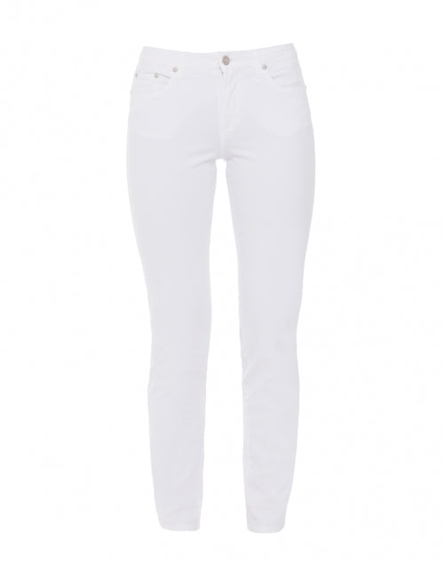 Super Stretch White Cotton Twill Tapered Leg Five - Pocket Jeans