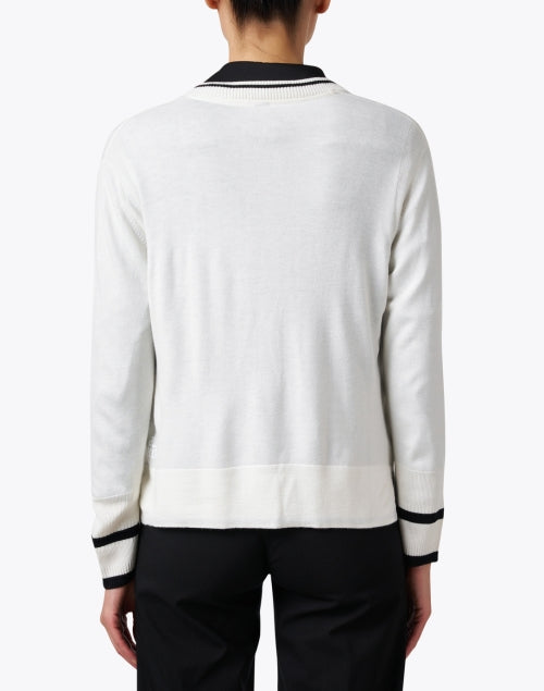 Luxurious White Wool-Cashmere Blend Cardigan with Contrast Trim and Patch Pockets