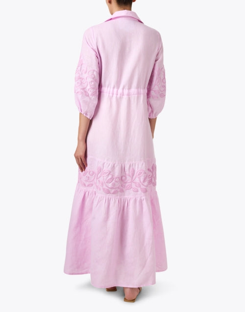 Pink Embroidered Women's Linen Summer Dress - Zena Style