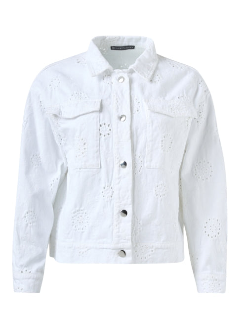 Elliot Lauren Women's Fashionable White Eyelet Detailing Denim Cropped Jacket