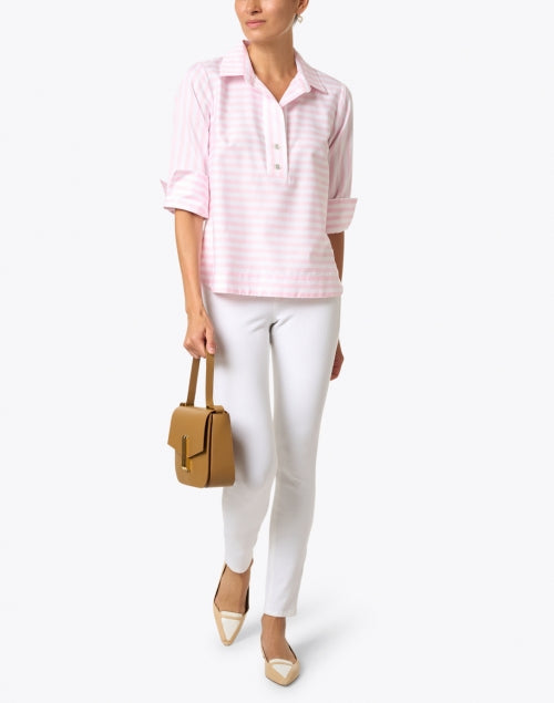 Elastic Waist White Stretchable Control Ankle Pants for Women