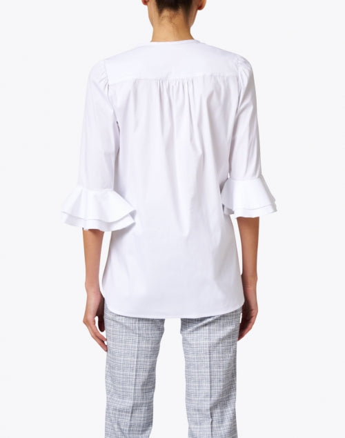 Stretchable White Cotton Wren Dress Shirt with Ruffled Cuffs