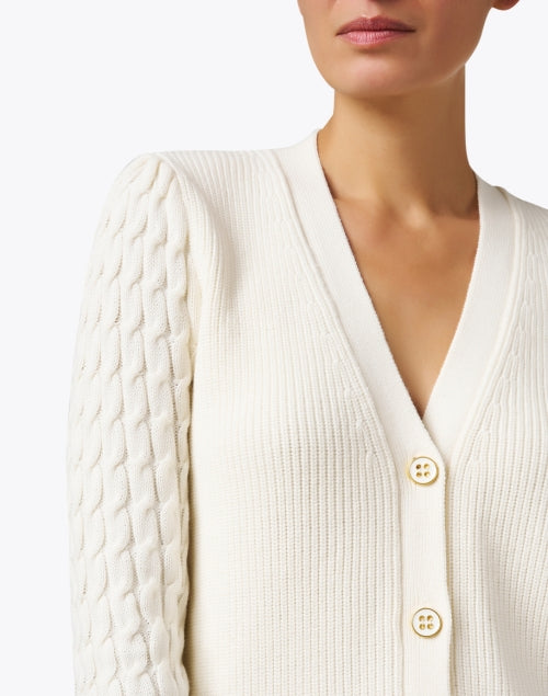 Luxurious White Cotton - Cashmere Blend Cable - Knit Cardigan
